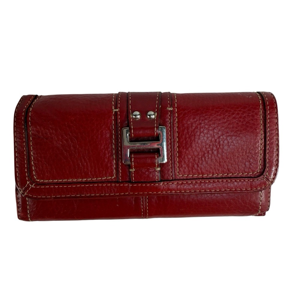 Vintage Fossil Wallet Red Pebbled Leather Checkbook Pockets Card Slot Pocketbook